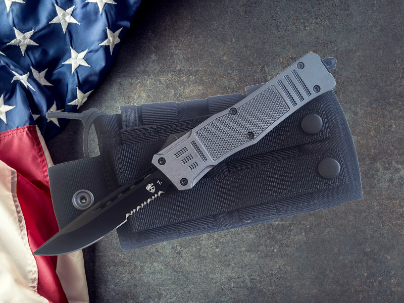 Venom 4TR ELITE Tactical OTF Knife - Battle Gray (Black Drop Point Par Ser 3.4").