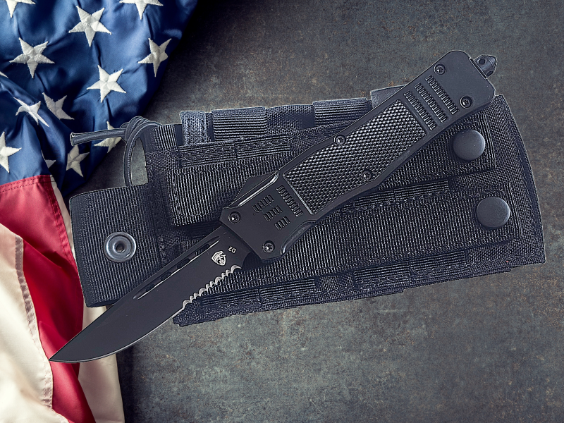 Venom 4TR ELITE Tactical OTF Knife - Black (Black Drop Point Par Ser 3.4").