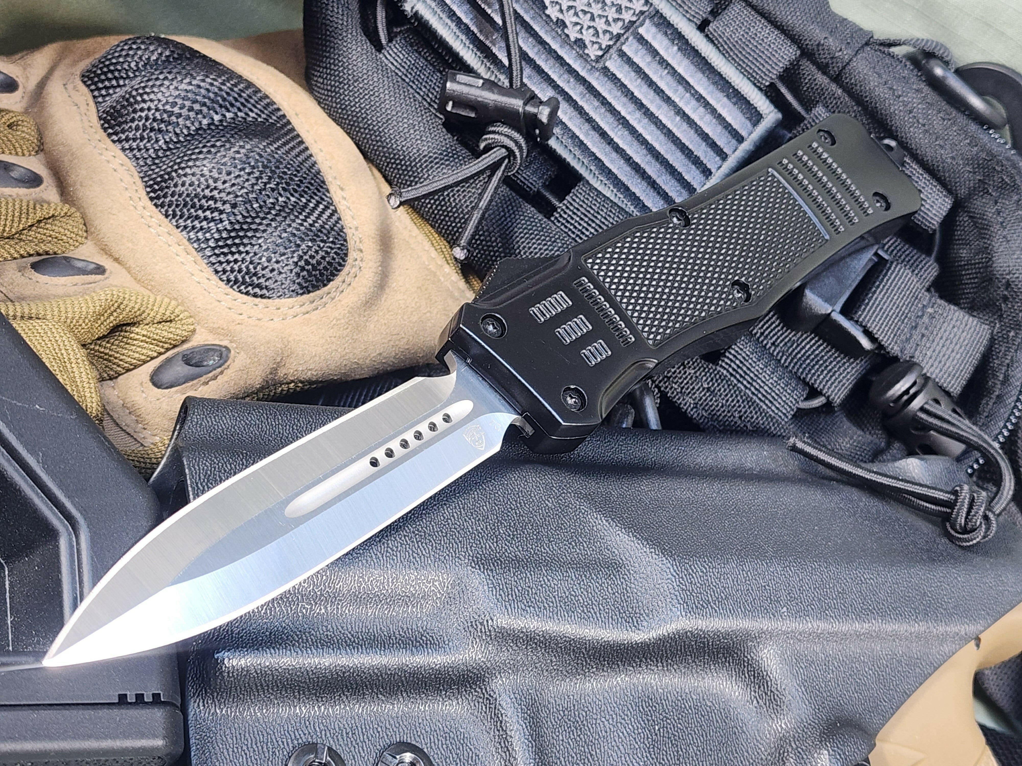 Venom 4TR ELITE Tactical OTF Knife - Black (Satin Double Edge 3.4").