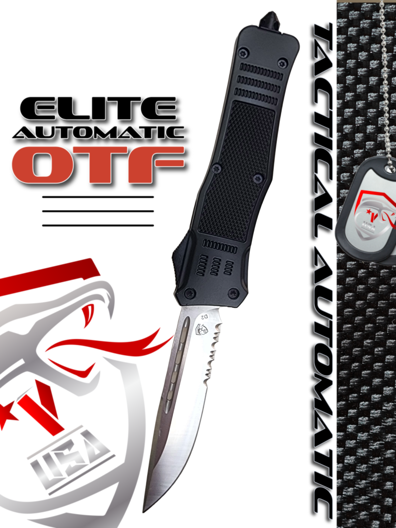 Venom 4TR ELITE Tactical OTF Knife - Black (Satin Drop Point Par Ser 3.4").