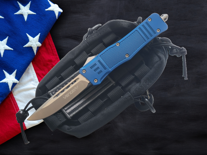 Venom 4TR ELITE Tactical OTF Knife - Blue Devil (Satin Drop Point 3.4").