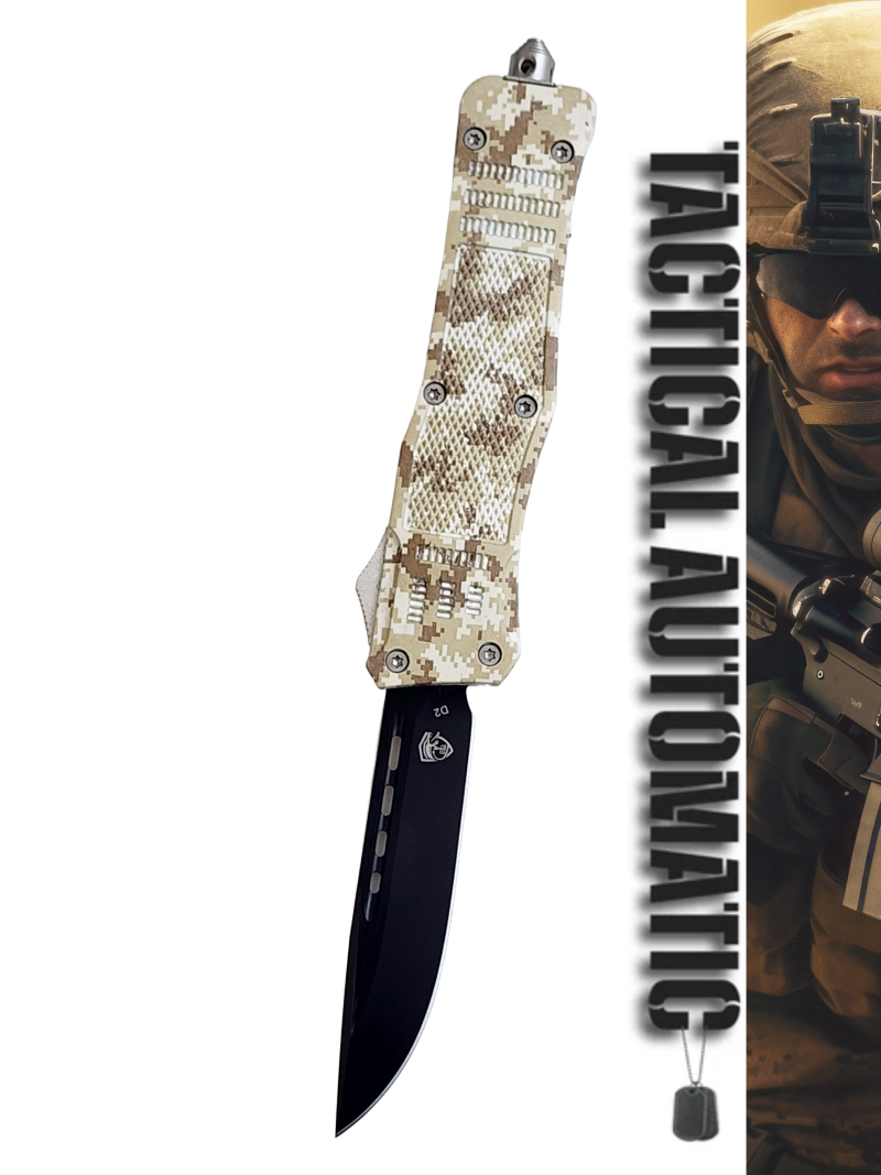 Venom 4TR ELITE Tactical OTF Knife - Desert Camo (Black Drop Point 3.4").