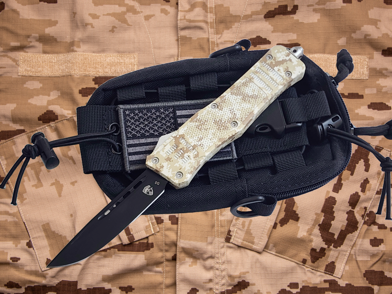 Venom 4TR ELITE Tactical OTF Knife - Desert Camo (Black Drop Point 3.4").