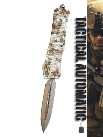 Venom 4TR ELITE Tactical OTF Knife - Desert Camo (Satin Double Edge 3.4").