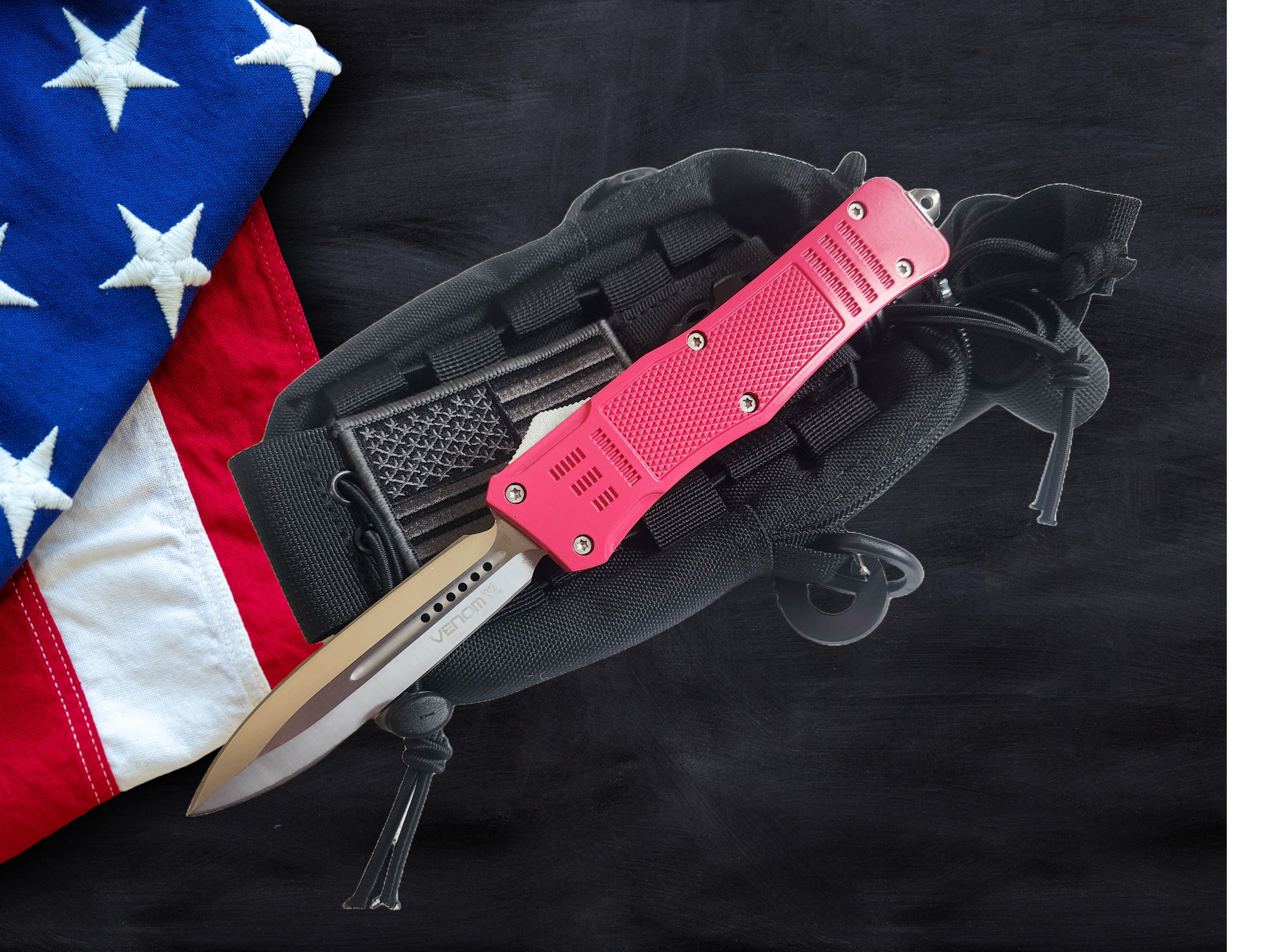 Venom 4TR ELITE Tactical OTF Knife - Pink (Satin Double Edge 3.4").