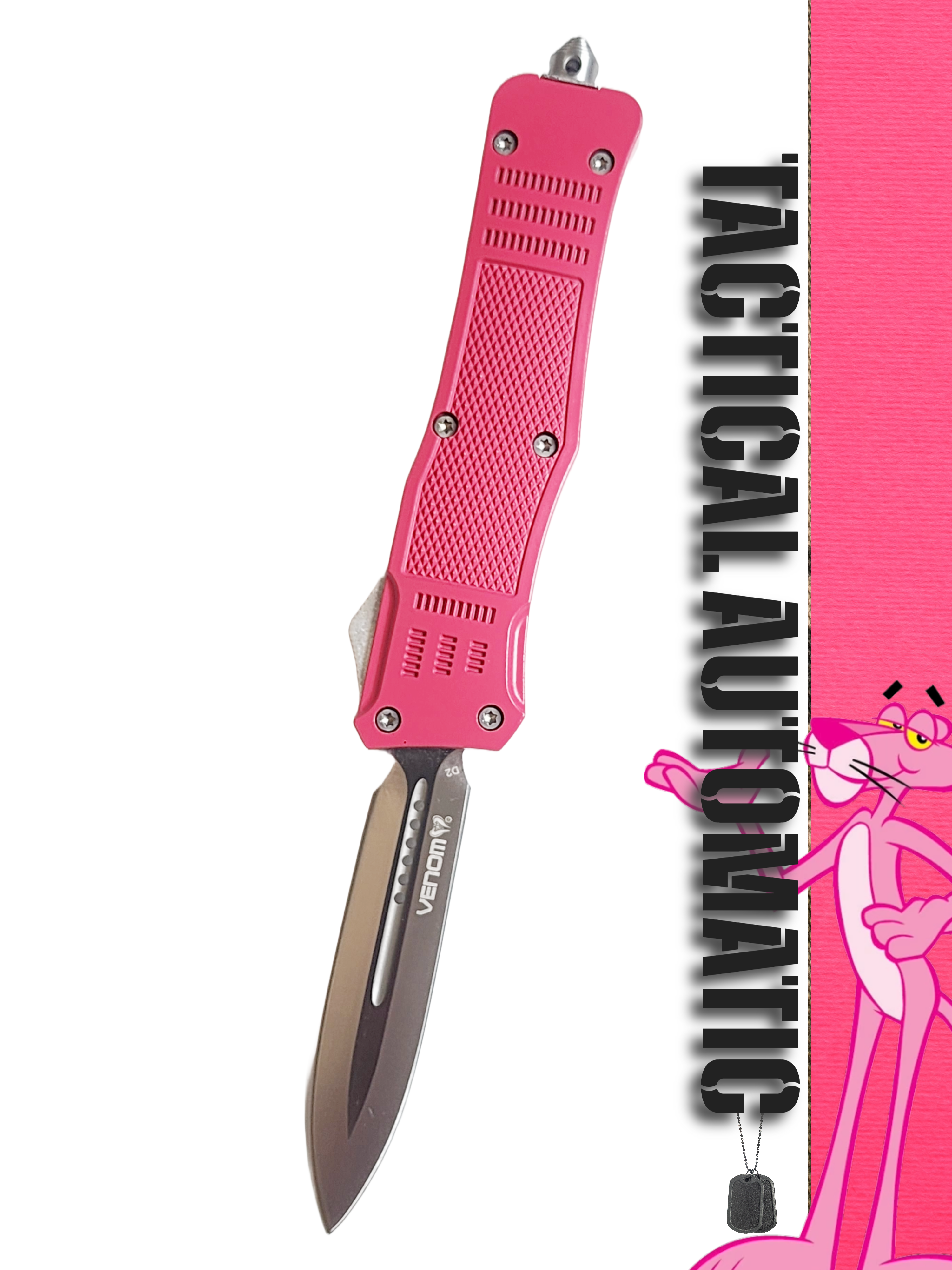 Venom 4TR ELITE Tactical OTF Knife - Pink (Satin Double Edge 3.4").