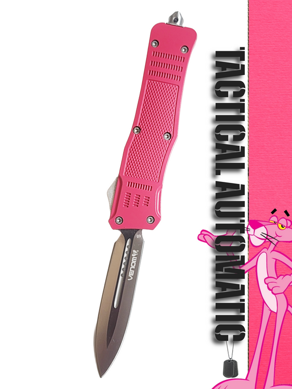 Venom 4TR ELITE Tactical OTF Knife - Pink (Satin Double Edge 3.4")