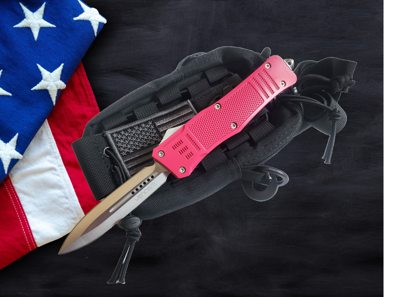 Venom 4TR ELITE Tactical OTF Knife - Pink (Satin Double Edge 3.4")