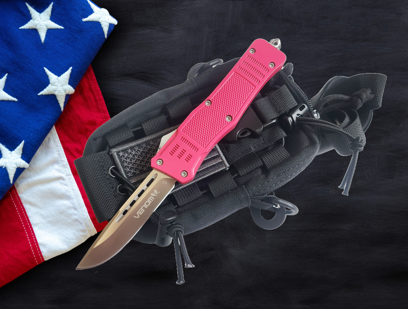 Venom 4TR ELITE Tactical OTF Knife - Pink (Satin Drop Point 3.2")