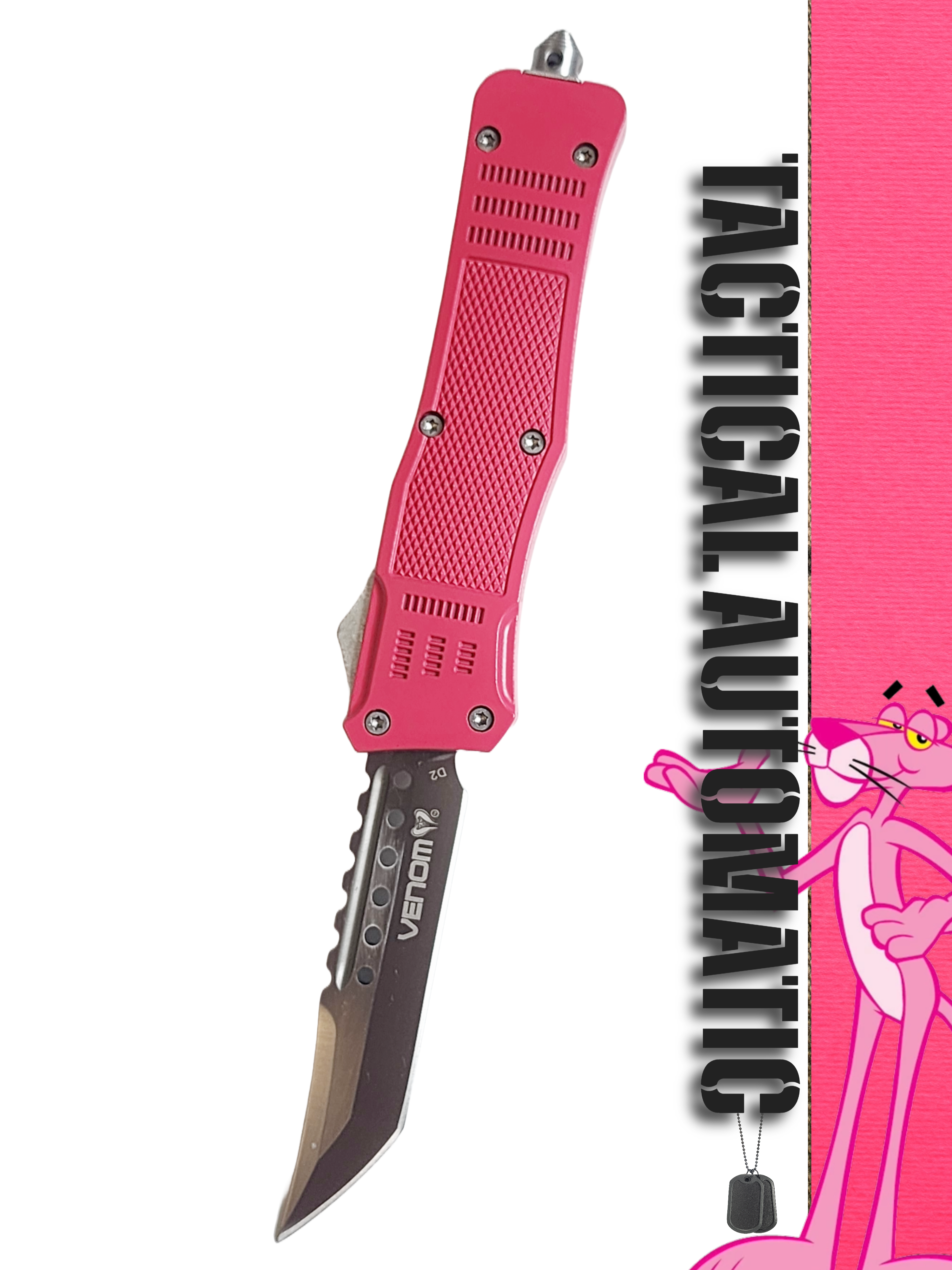 Venom 4TR ELITE Tactical OTF Knife - Pink (Satin Spartan 3.4").