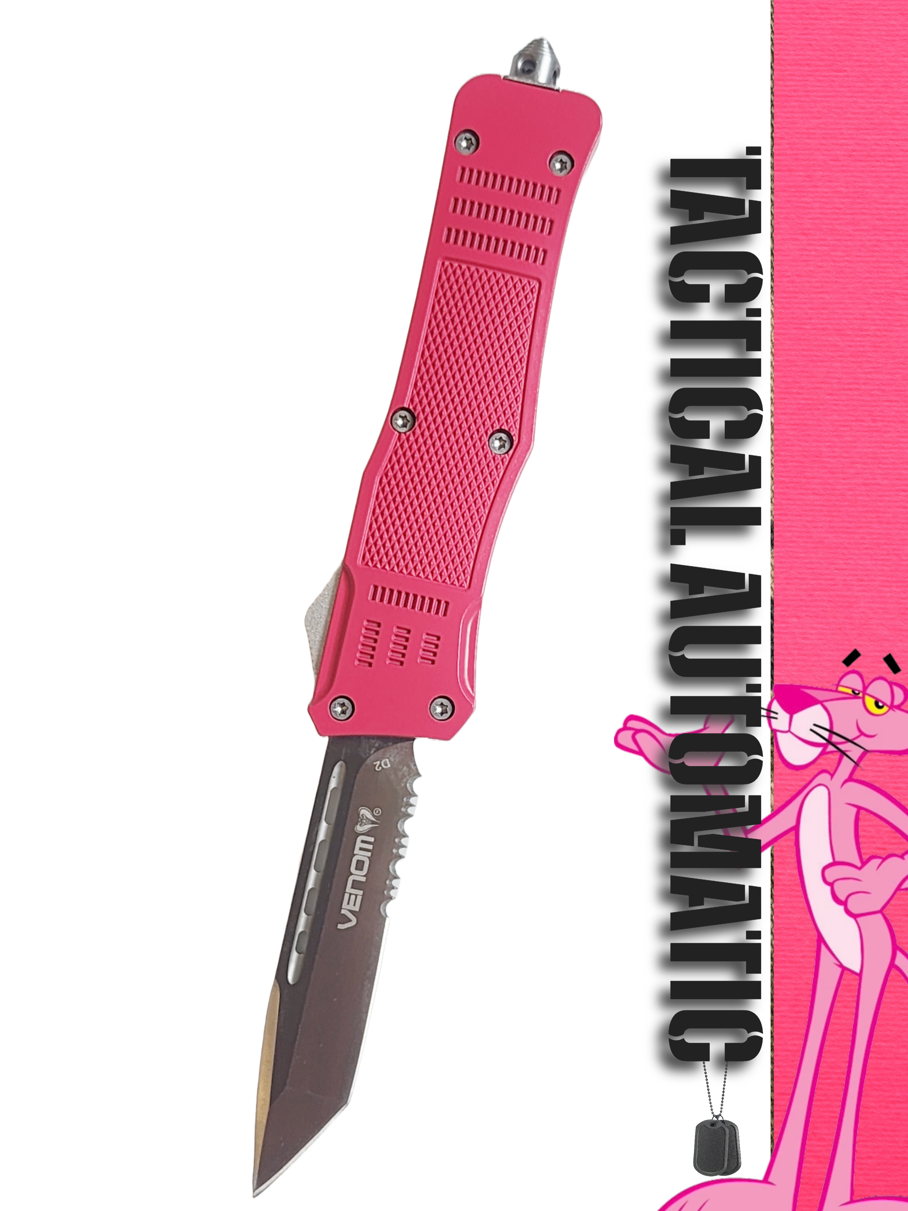 Venom 4TR ELITE Tactical OTF Knife - Pink (Satin Tanto Par Ser 3.4").