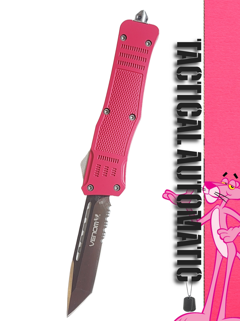 Venom 4TR ELITE Tactical OTF Knife - Pink (Satin Tanto Par Ser 3.4")