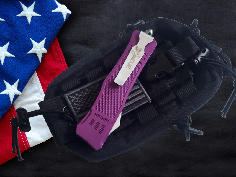 Venom 4TR ELITE Tactical OTF Knife - Purple Defender (Satin Double Edge Par Ser 3.4")