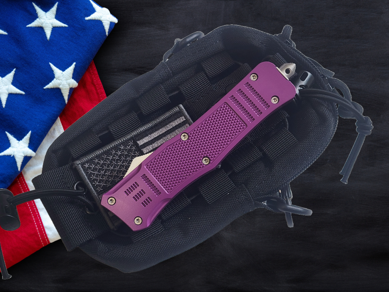 Venom 4TR ELITE Tactical OTF Knife - Purple Defender (Satin Double Edge Par Ser 3.4")