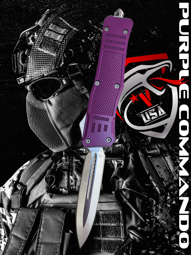 Venom 4TR ELITE Tactical OTF Knife - Purple (Satin Double Edge 3.4").