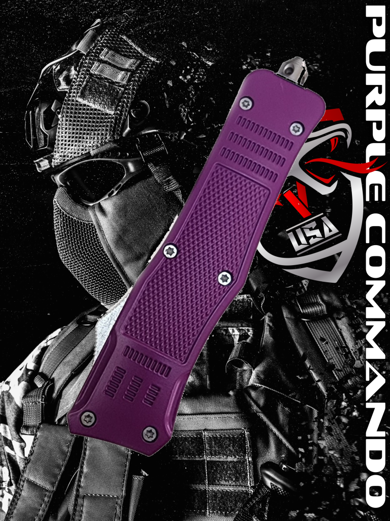 Venom 4TR ELITE Tactical OTF Knife - Purple (Satin Double Edge 3.4").