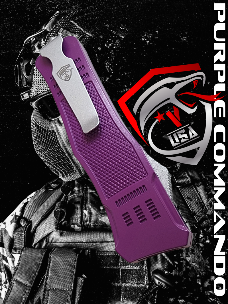 Venom 4TR ELITE Tactical OTF Knife - Purple (Satin Double Edge 3.4").