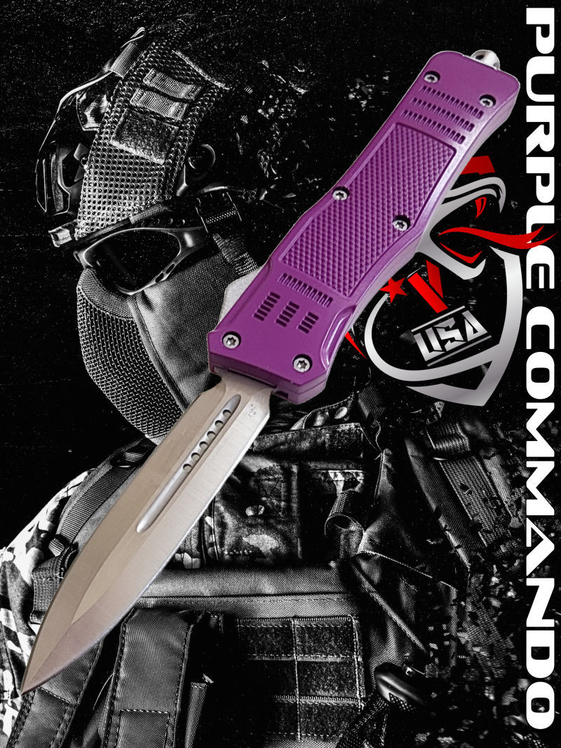 Venom 4TR ELITE Tactical OTF Knife - Purple (Satin Double Edge 3.4").