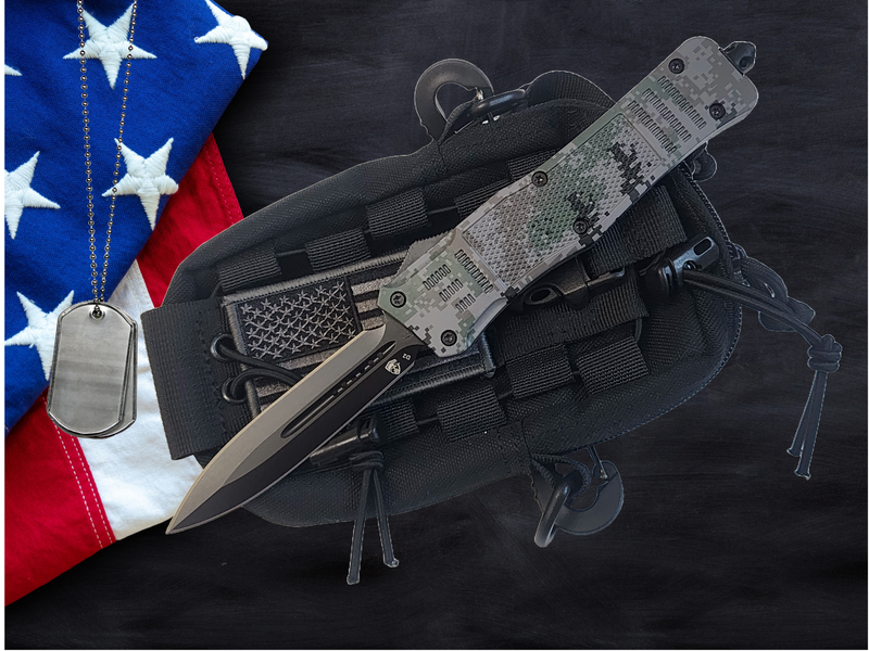 Venom 4TR ELITE Tactical OTF Knife - Recon Camo (Black Double Edge 3.4").