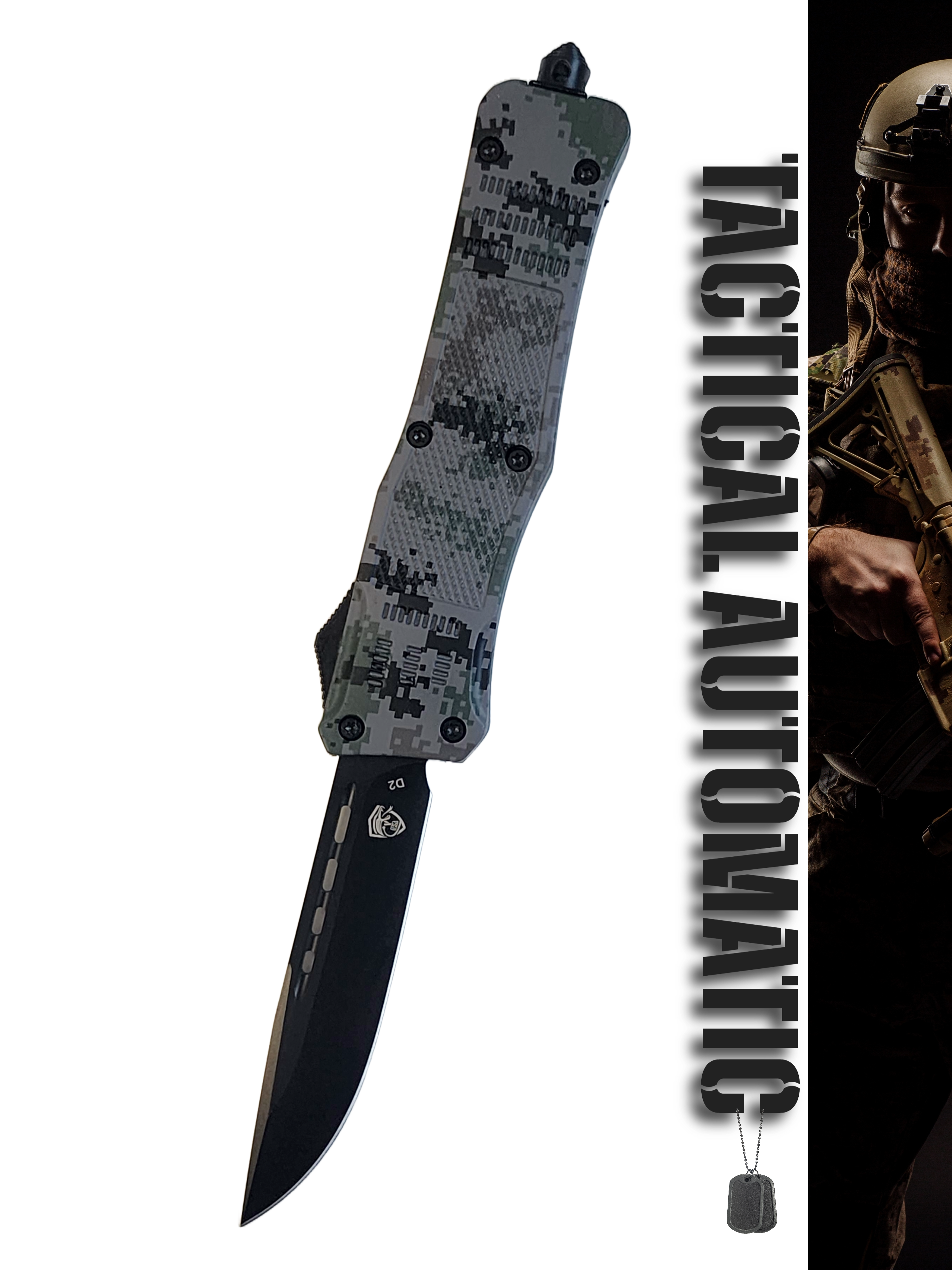 Venom 4TR ELITE Tactical OTF Knife - Recon Camo (Black Drop Point 3.4").