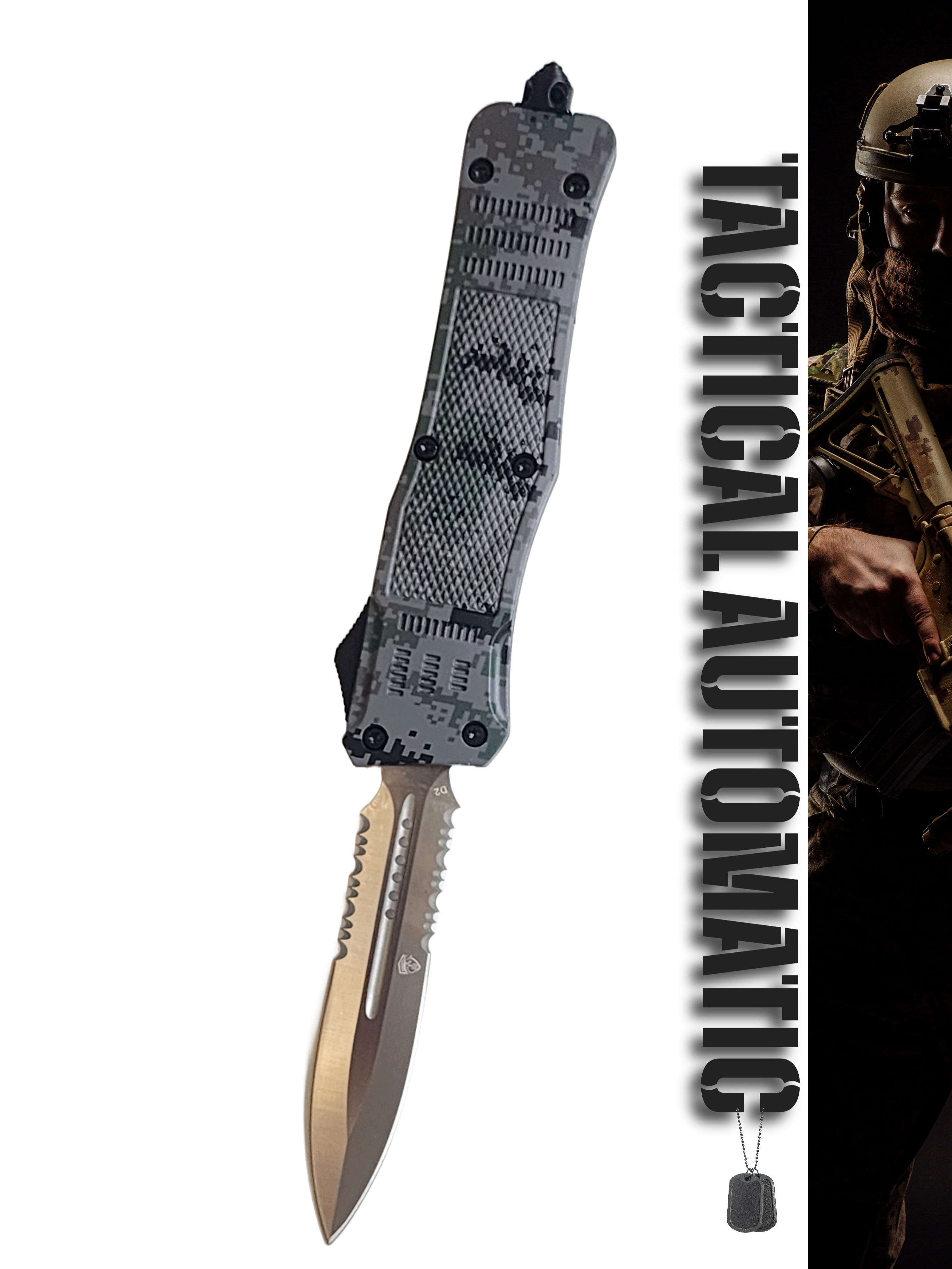 Venom 4TR ELITE Tactical OTF Knife - Recon Camo (Satin Double Edge Par Ser 3.4").