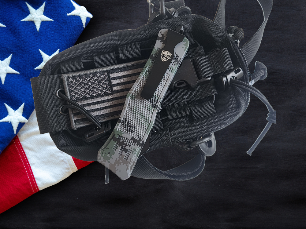 Venom 4TR ELITE Tactical OTF Knife - Recon Camo (Satin Double Edge Par Ser 3.4").