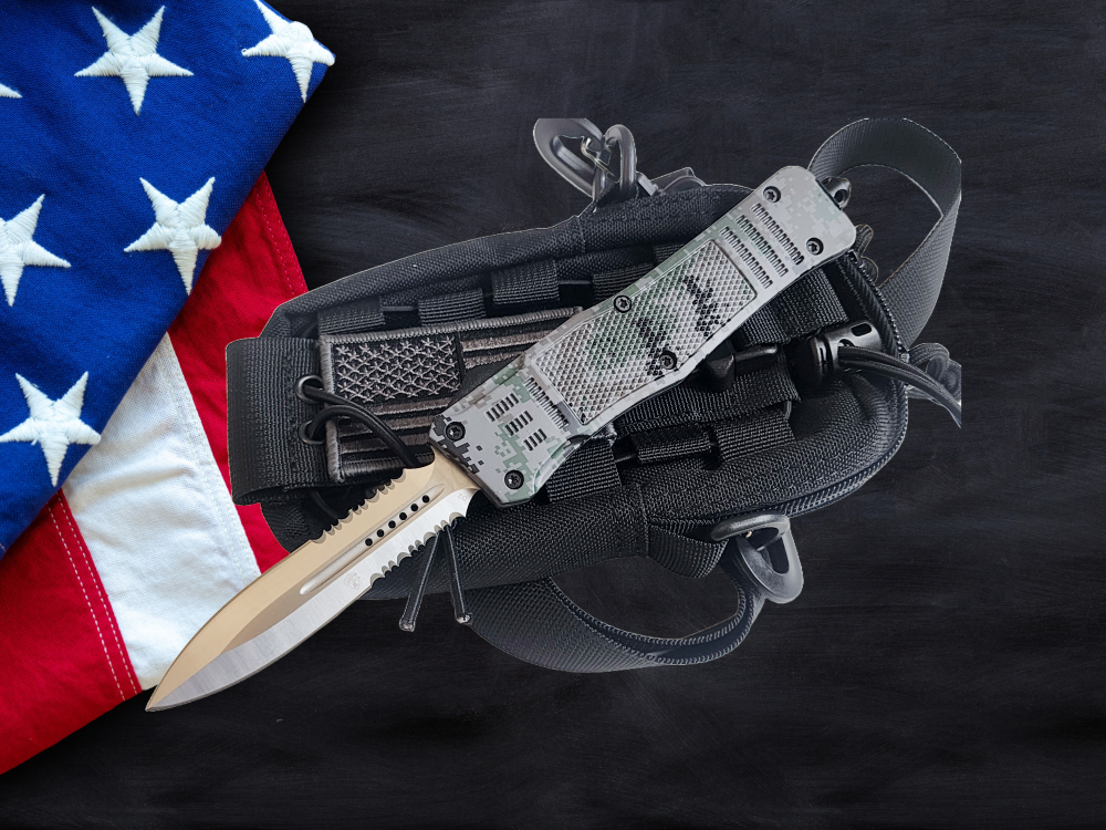 Venom 4TR ELITE Tactical OTF Knife - Recon Camo (Satin Double Edge Par Ser 3.4").