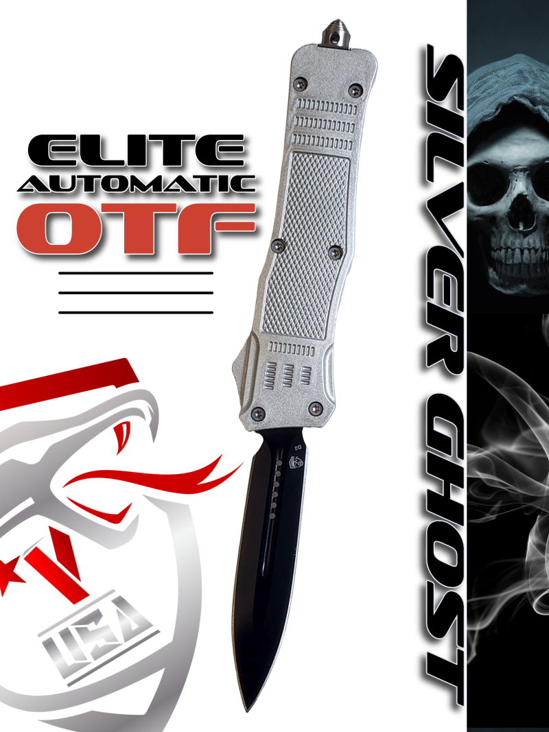 Venom 4TR ELITE Tactical OTF Knife - Silver Ghost - SH (Black Double Edge 3.4")