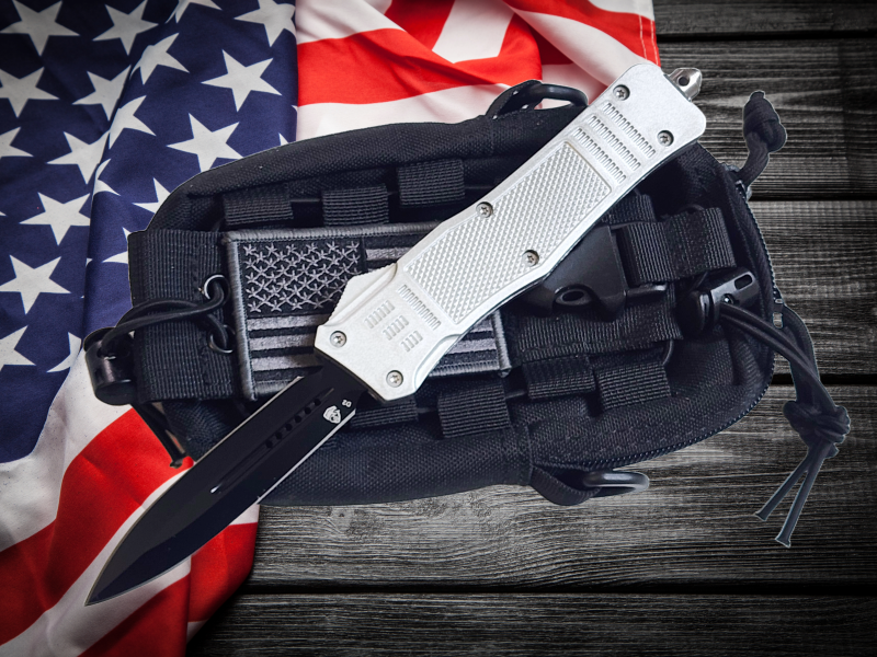 Venom 4TR ELITE Tactical OTF Knife - Silver Ghost - SH (Black Double Edge 3.4")