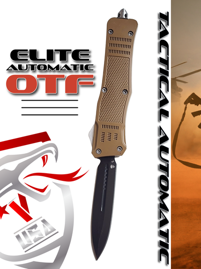 Venom 4TR ELITE Tactical OTF Knife - Tan (Black Double Edge 3.4").