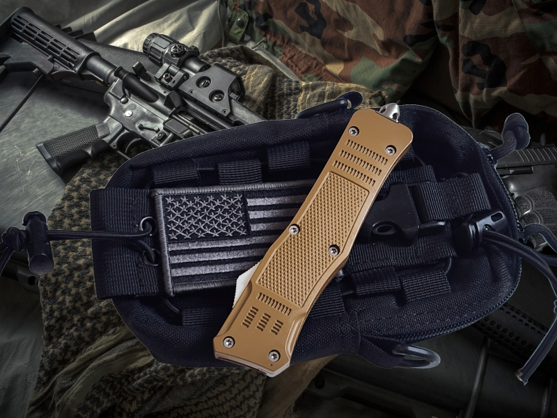 Venom 4TR ELITE Tactical OTF Knife - Tan (Black Double Edge 3.4").