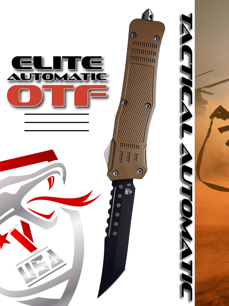Venom 4TR ELITE Tactical OTF Knife - Tan (Black Spartan 3.4").