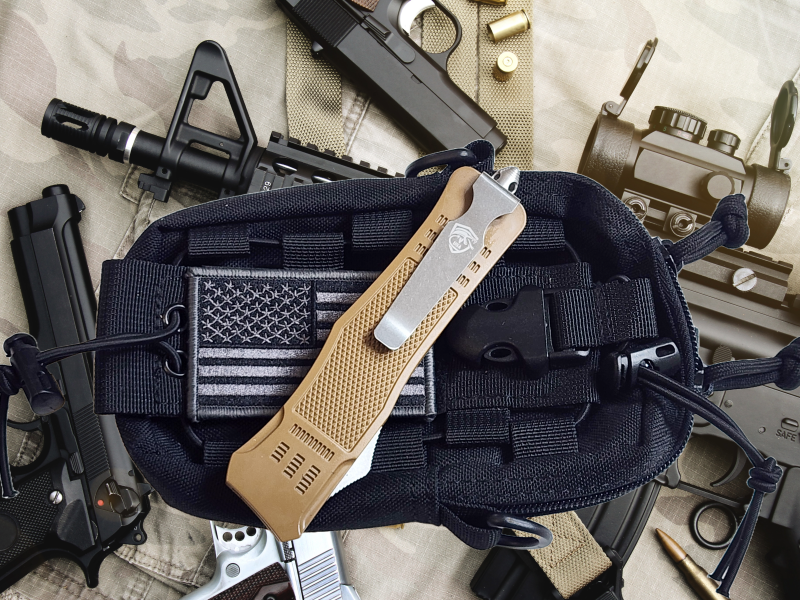 Venom 4TR ELITE Tactical OTF Knife - Tan (Black Spartan 3.4").