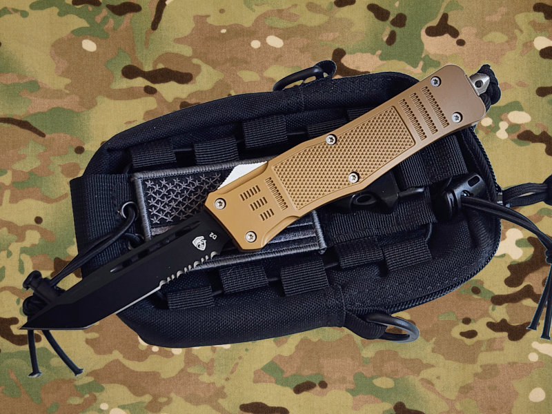 Venom 4TR ELITE Tactical OTF Knife - Tan (Black Tanto Par Ser 3.4").