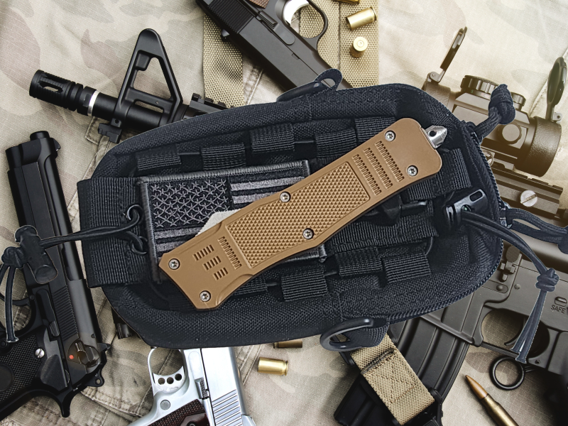 Venom 4TR ELITE Tactical OTF Knife - Tan (Satin Double Edge 3.4").