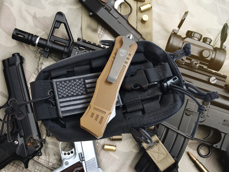 Venom 4TR ELITE Tactical OTF Knife - Tan (Satin Double Edge 3.4").