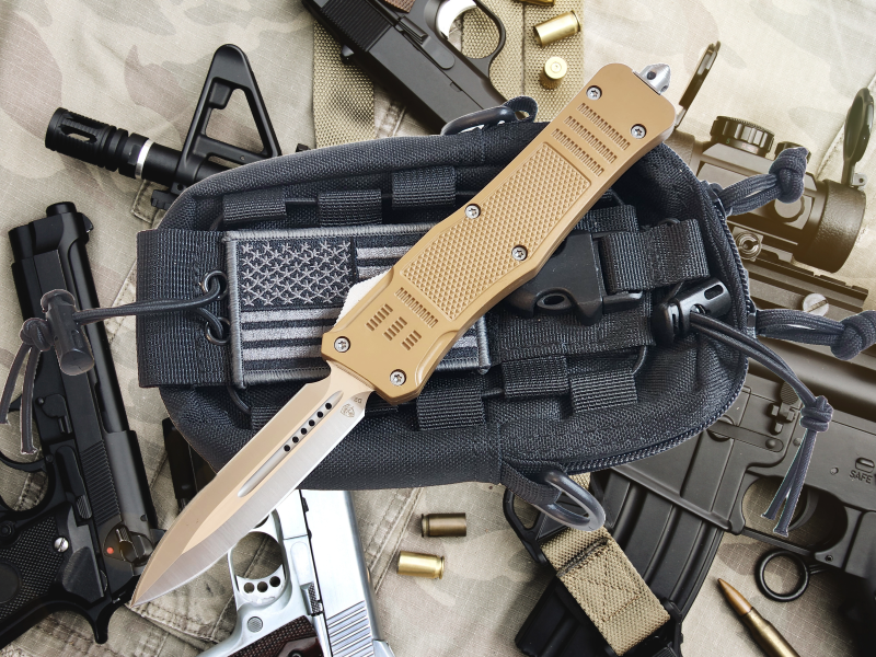 Venom 4TR ELITE Tactical OTF Knife - Tan (Satin Double Edge 3.4").