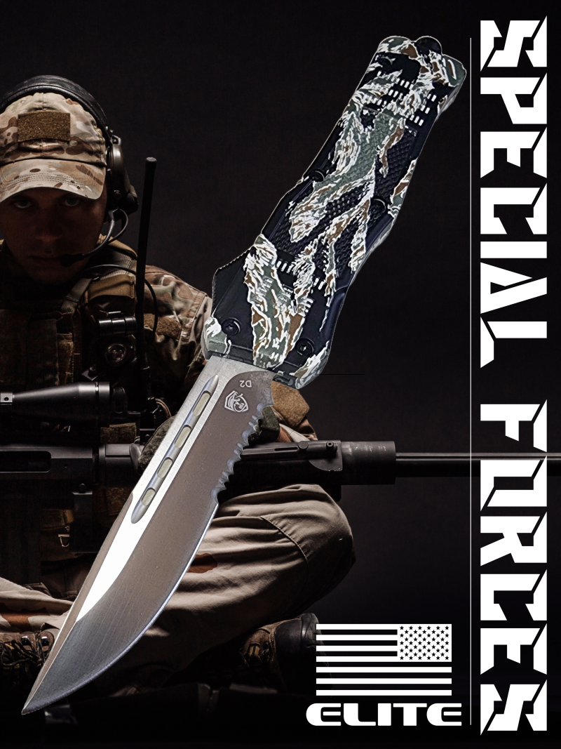 Venom 4TR ELITE Tactical OTF Knife - Tiger Camo (Satin Drop Point Par Ser 3.4").