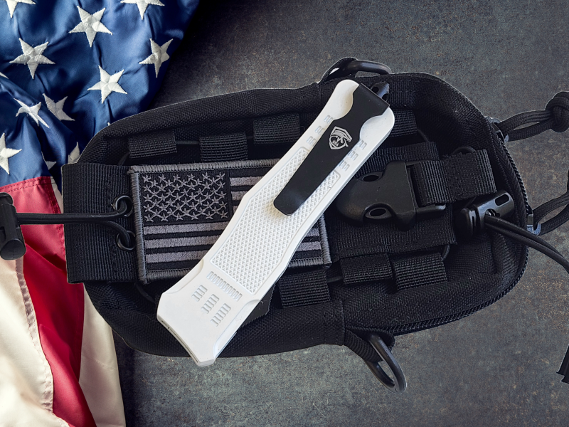 Venom 4TR ELITE Tactical OTF Knife - White (Black Double Edge 3.4").