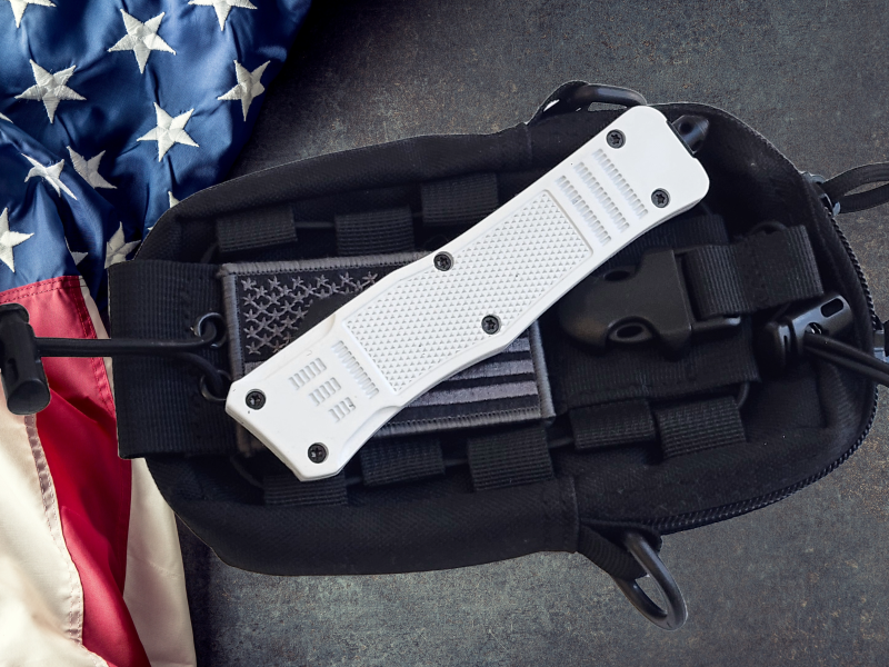 Venom 4TR ELITE Tactical OTF Knife - White (Black Double Edge 3.4").