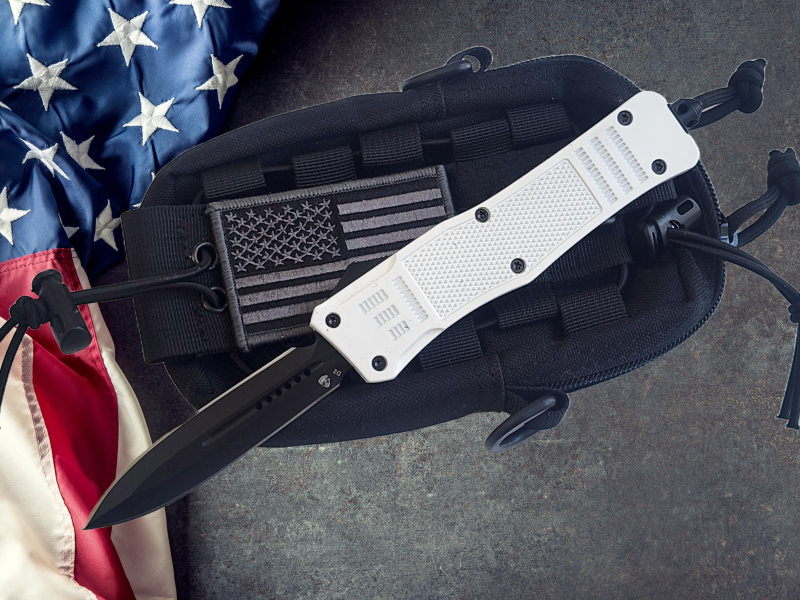 Venom 4TR ELITE Tactical OTF Knife - White (Black Double Edge 3.4").