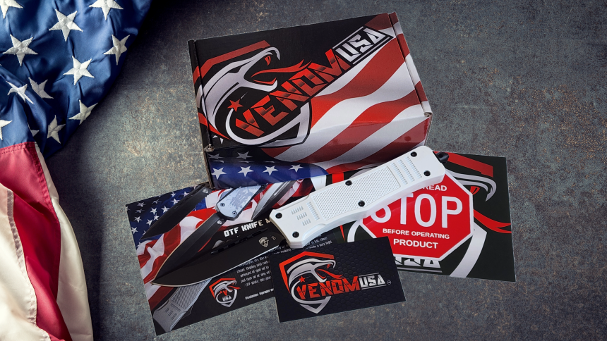 Venom 4TR ELITE Tactical OTF Knife - White (Black Drop Point 3.4").