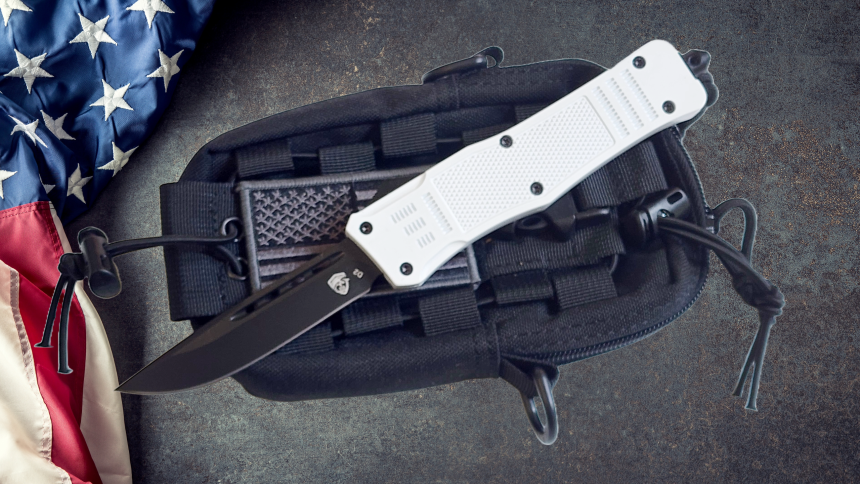 Venom 4TR ELITE Tactical OTF Knife - White (Black Drop Point 3.4").