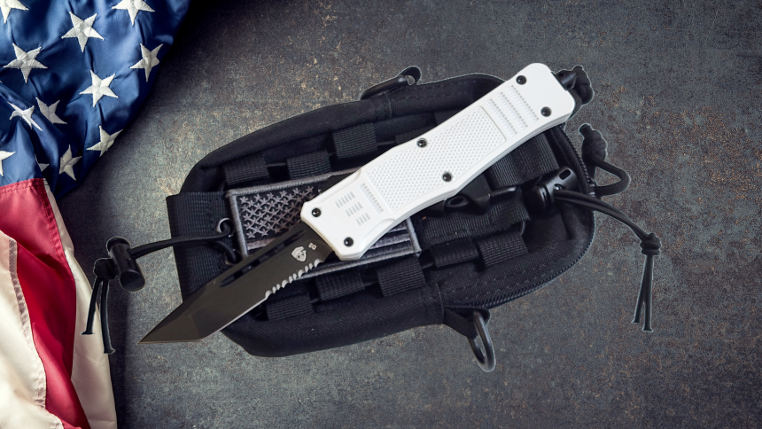 Venom 4TR ELITE Tactical OTF Knife - White (Black Tanto Par Ser 3.4").