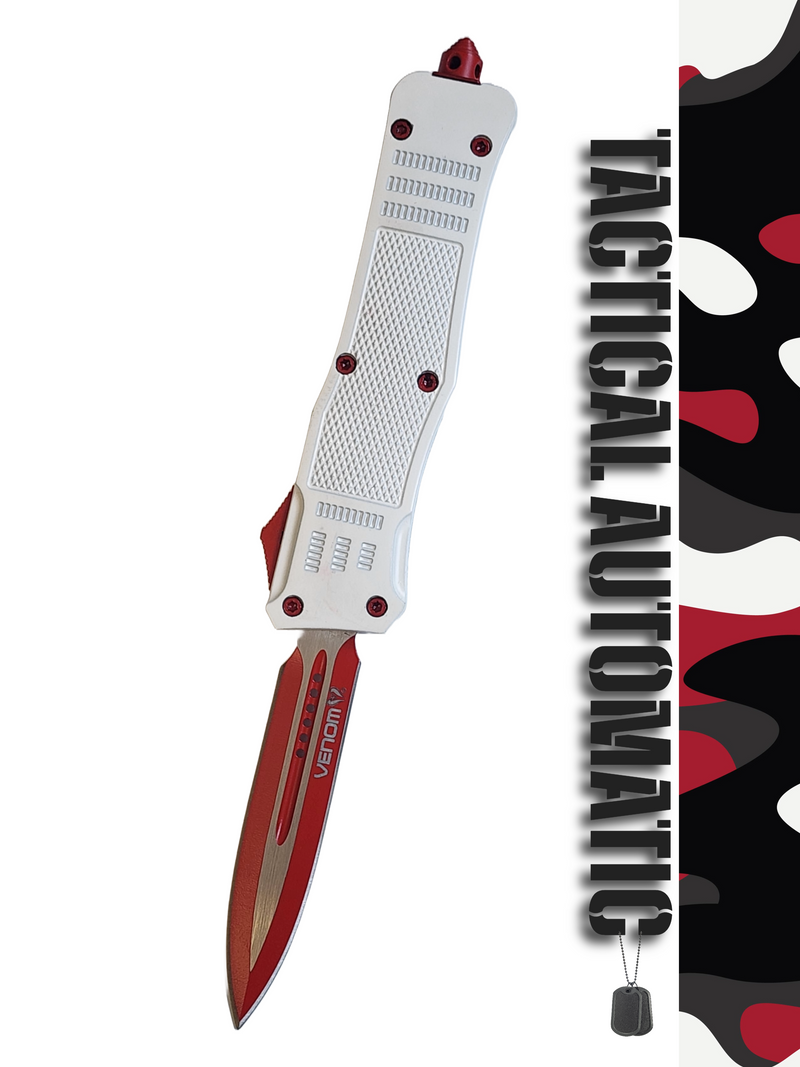 Venom 4TR ELITE Tactical OTF Knife - White (Red Double Edge 3.4")