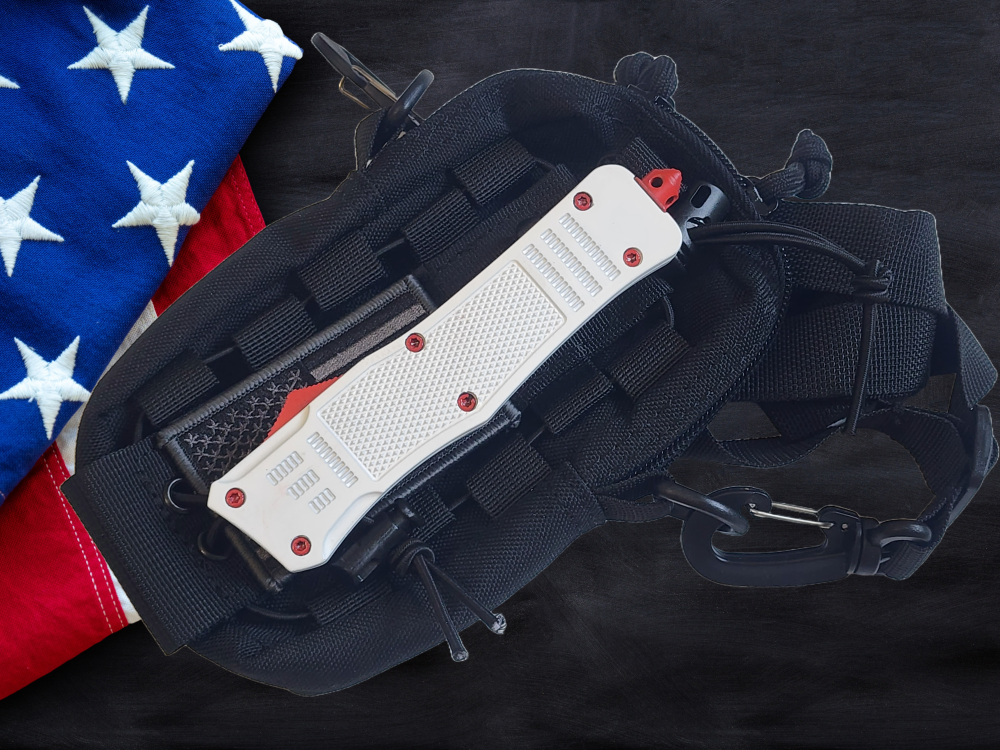 Venom 4TR ELITE Tactical OTF Knife - White (Red Double Edge 3.4").