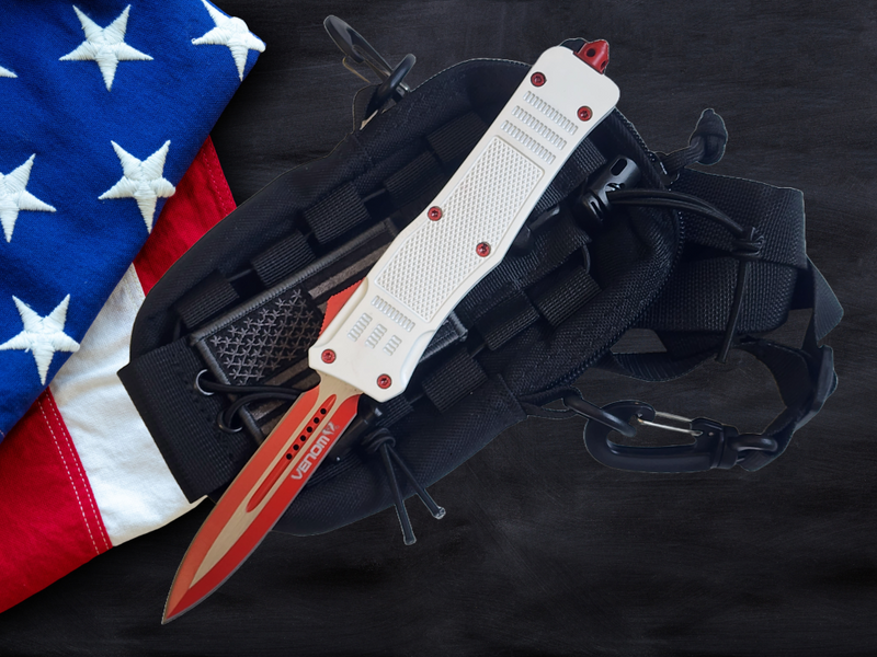 Venom 4TR ELITE Tactical OTF Knife - White (Red Double Edge 3.4").