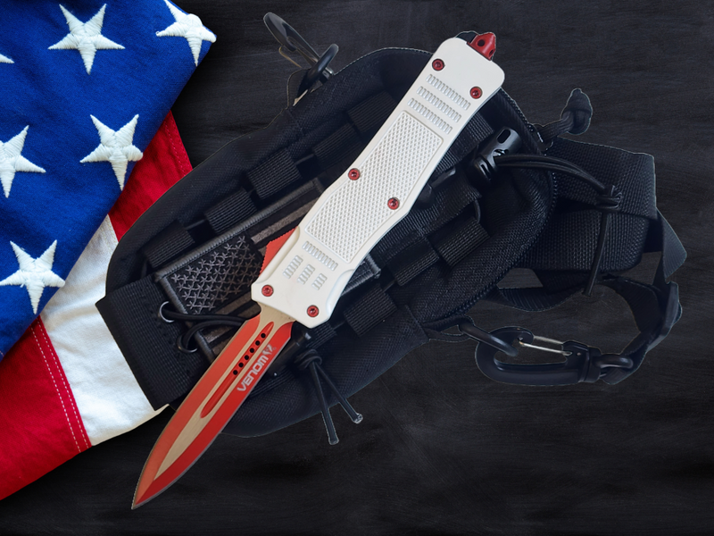 Venom 4TR ELITE Tactical OTF Knife - White (Red Double Edge 3.4")