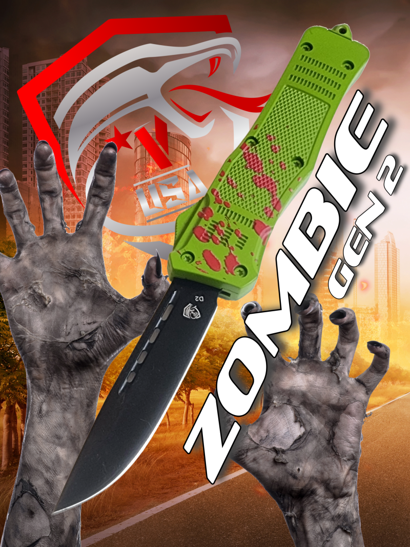 Venom 4TR ELITE Zombie Gen 2 OTF Knife - (Black Drop Point 3.4).