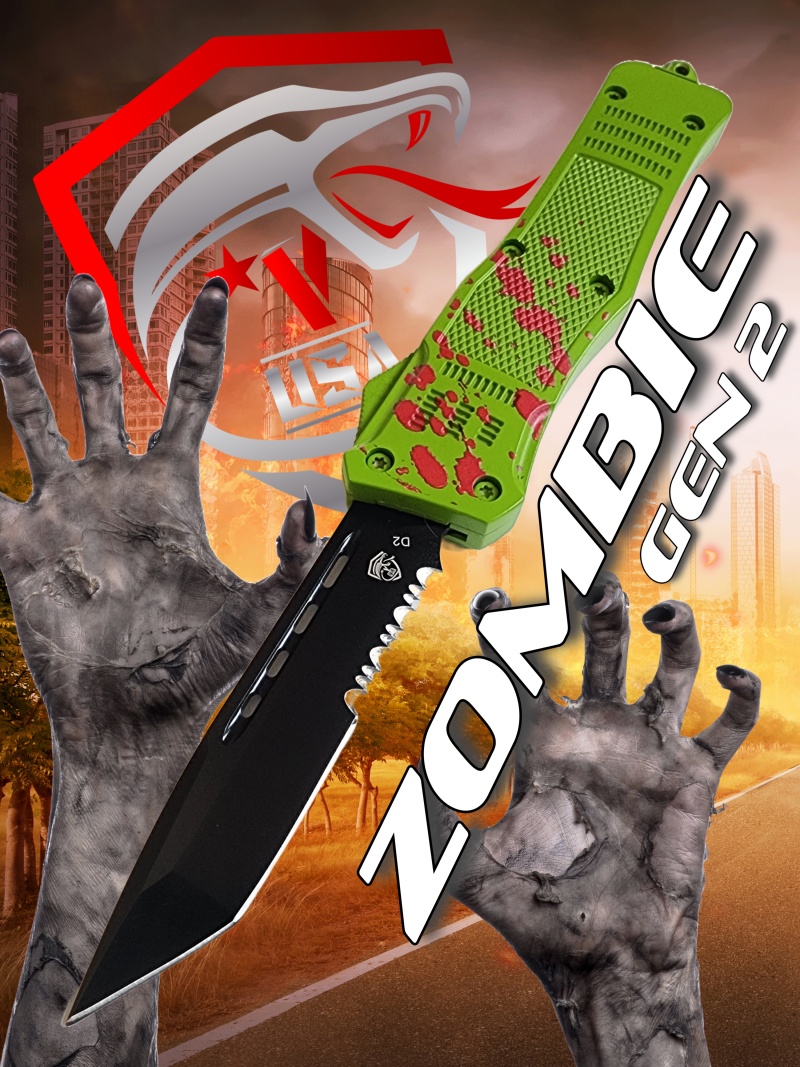 Venom 4TR ELITE Zombie Gen 2 OTF Knife - (Black Tanto Par Ser 3.4).